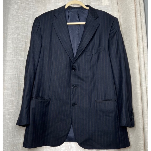 Ermegegildo Zegna 100% Wool Blazer Navy Blue Brown Stripe Men's Size EU 58 US 48